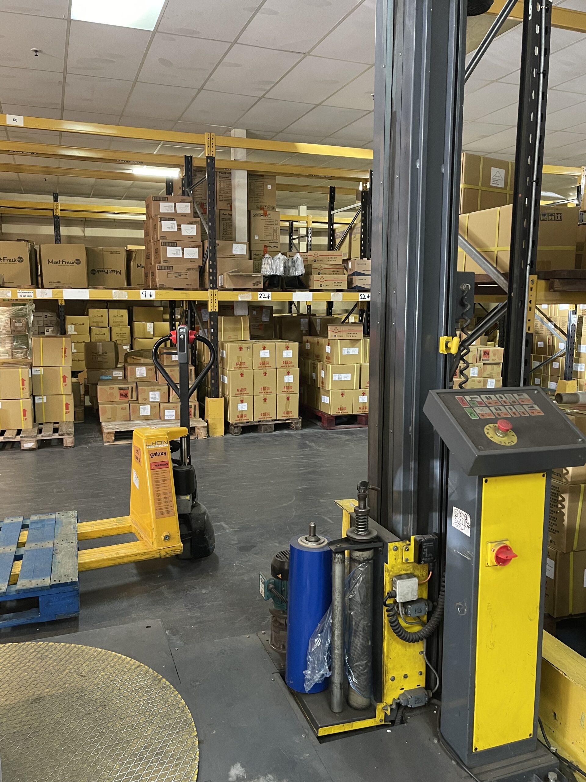 Home warehouse with machine and product stacked